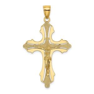 Million Charms 14K Textured Cut-Out Crucifix W/Budded Tips Pendant